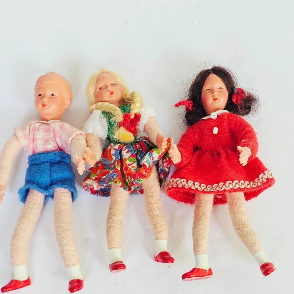Vtg MCM Caco Dollhouse Family 10pc Set Flexible Miniature Figures Germany